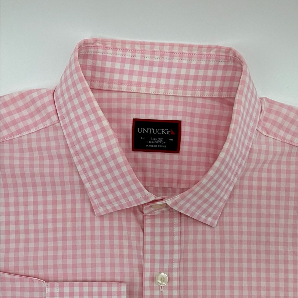 UNTUCKit Men's L Casual Pink Plaid Shirt